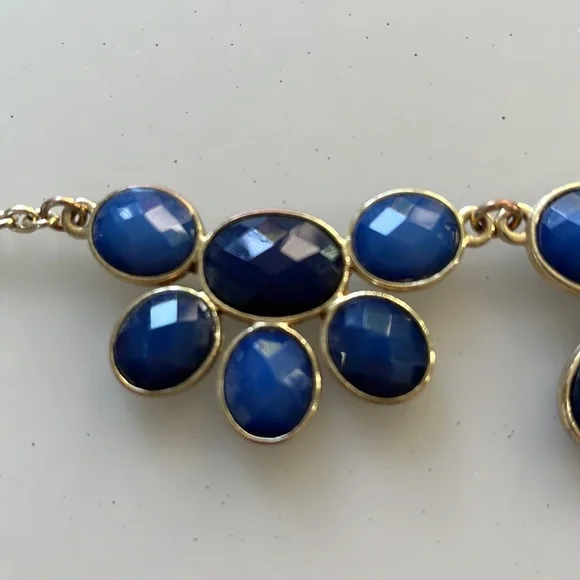 Charming Charlie statement necklace, 2-tones of blue jewels, gol… - Picture 2 of 6